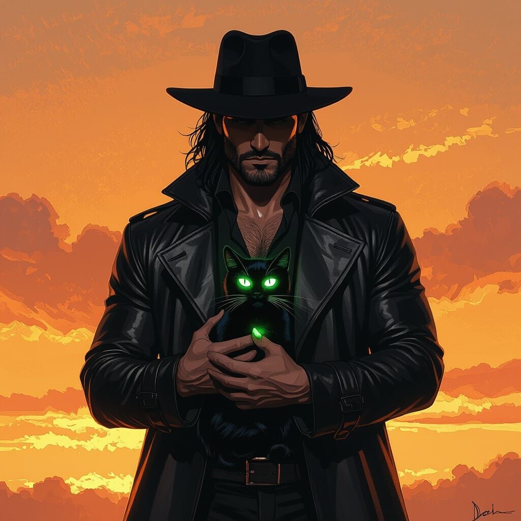 Twilight Silhouette with Glowing Cat in Dramatic Lighting