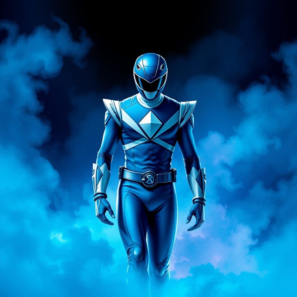 Futuristic Blue Power Ranger in Industrial Pop Art Style