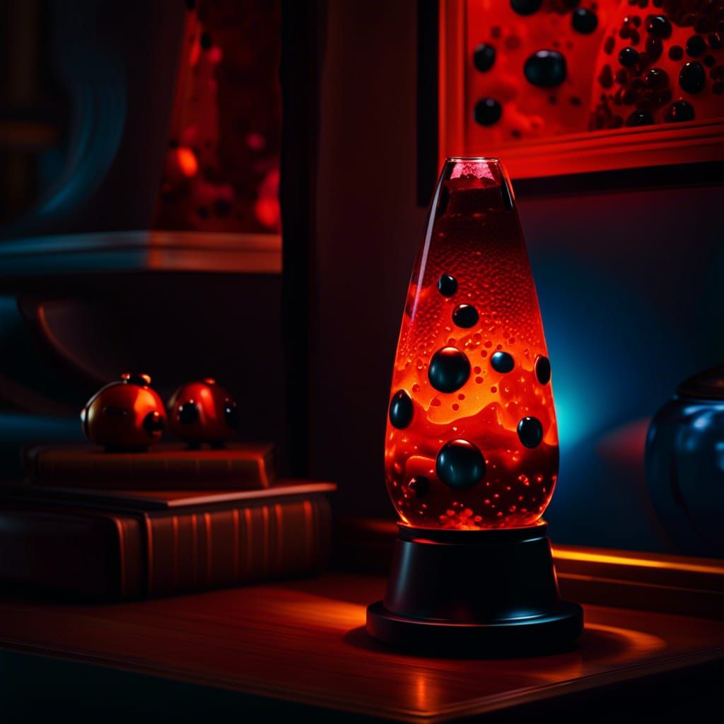 Glowing Lava Lamps with Ladybugs, Hyperrealistic Image