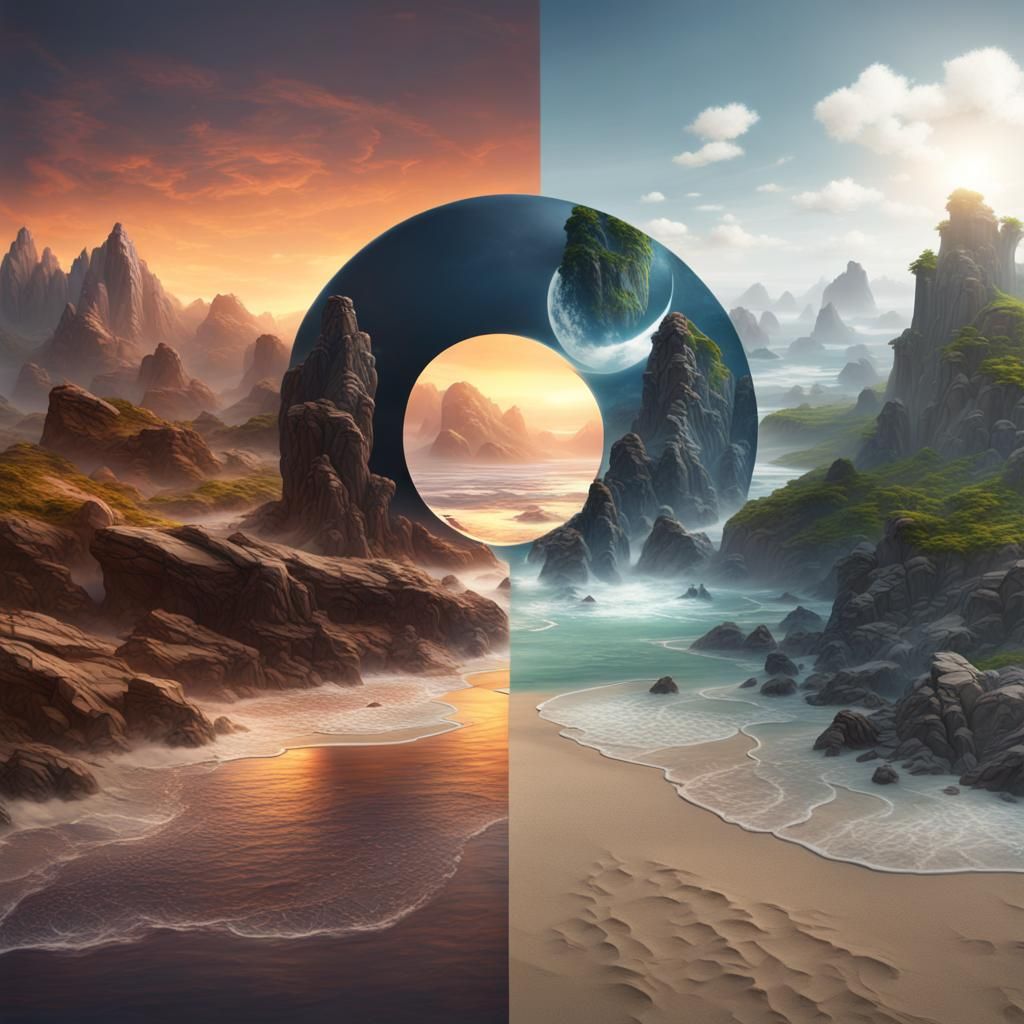 Yin Yang: Mountain and Beach Landscape
