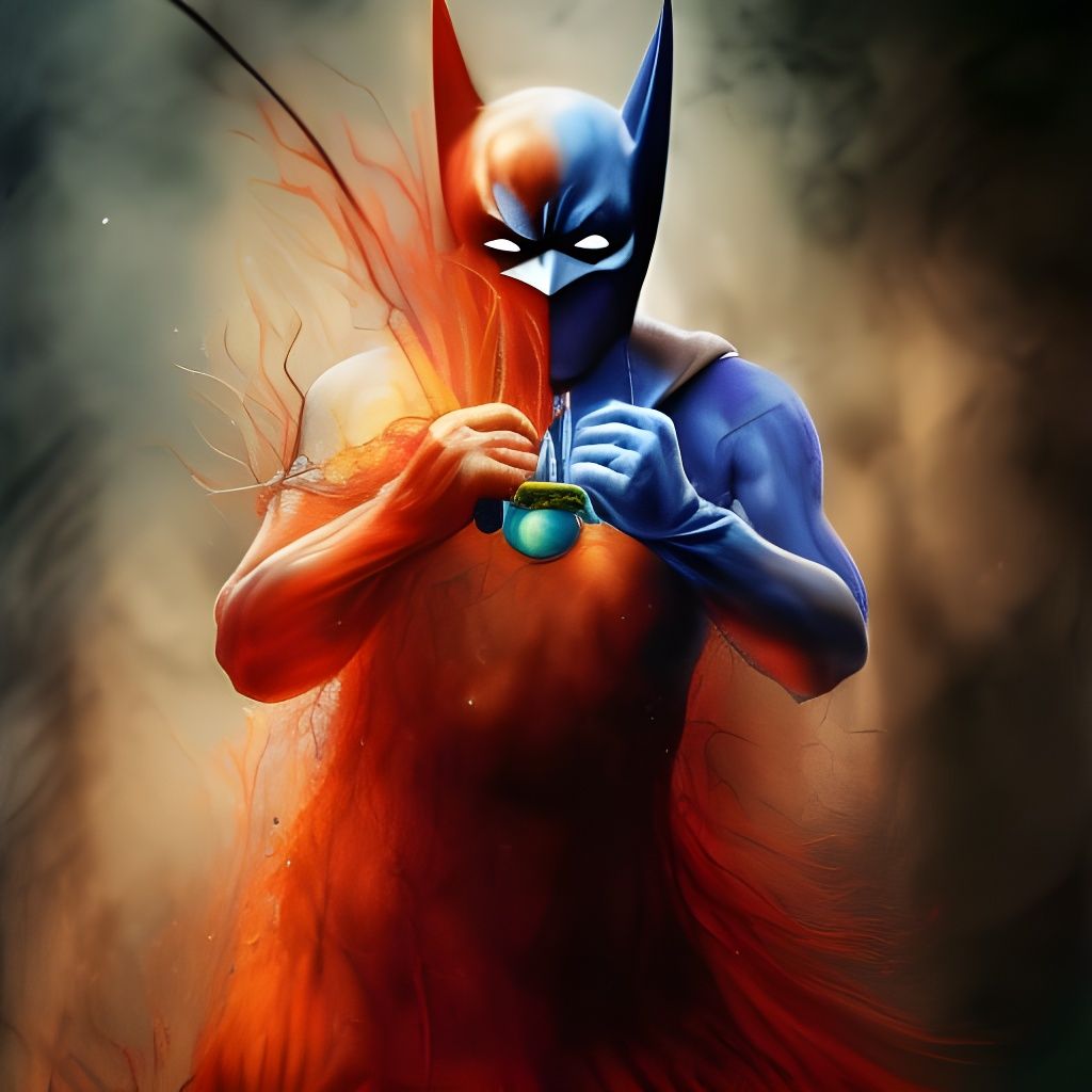 Papa Smurf Meets Batman: A Digital Illustration