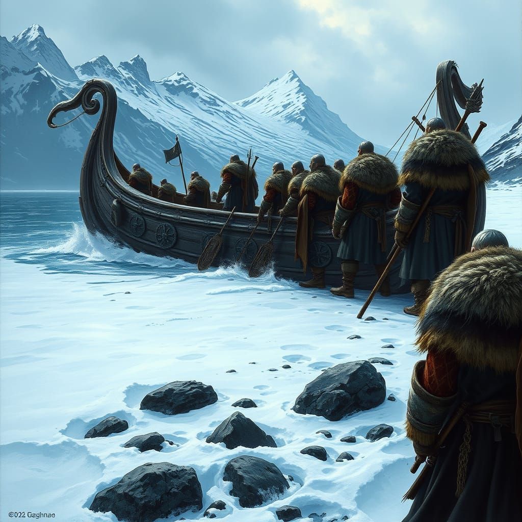 Viking Landing on Snowy Isle of Skye Beach