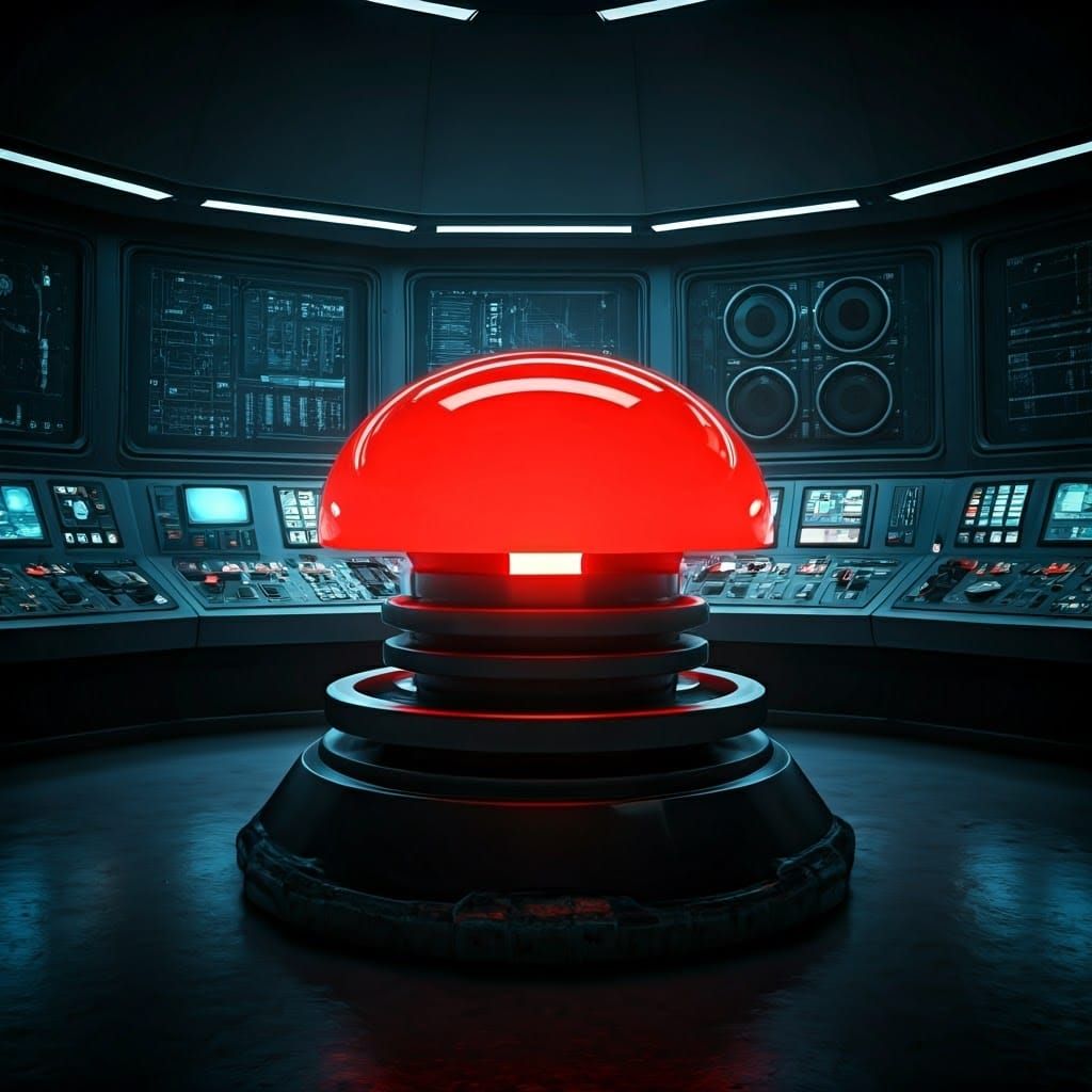 Glowing Red Button in Futuristic Control Room