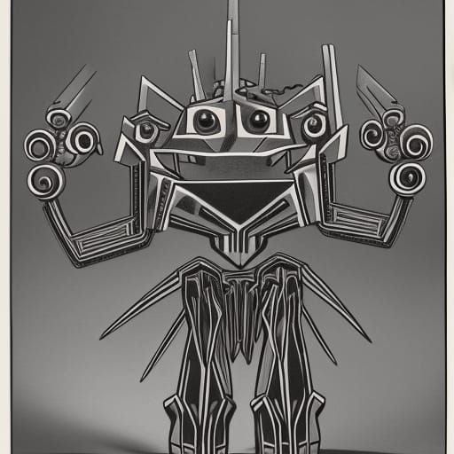Eldritch Demonic Robot in Vorticism Style