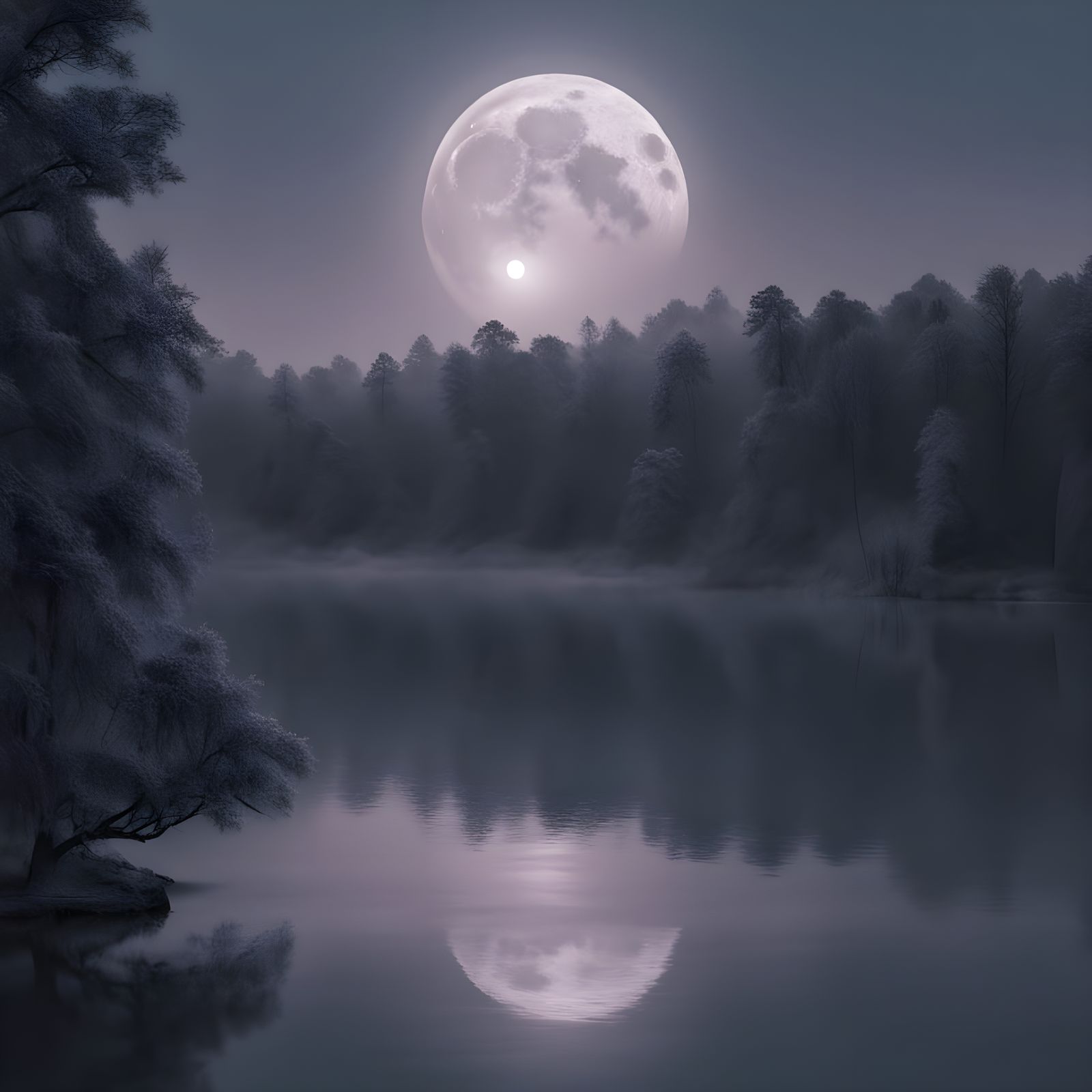 Lunar Nighttime Landscape in Dreamy Hues