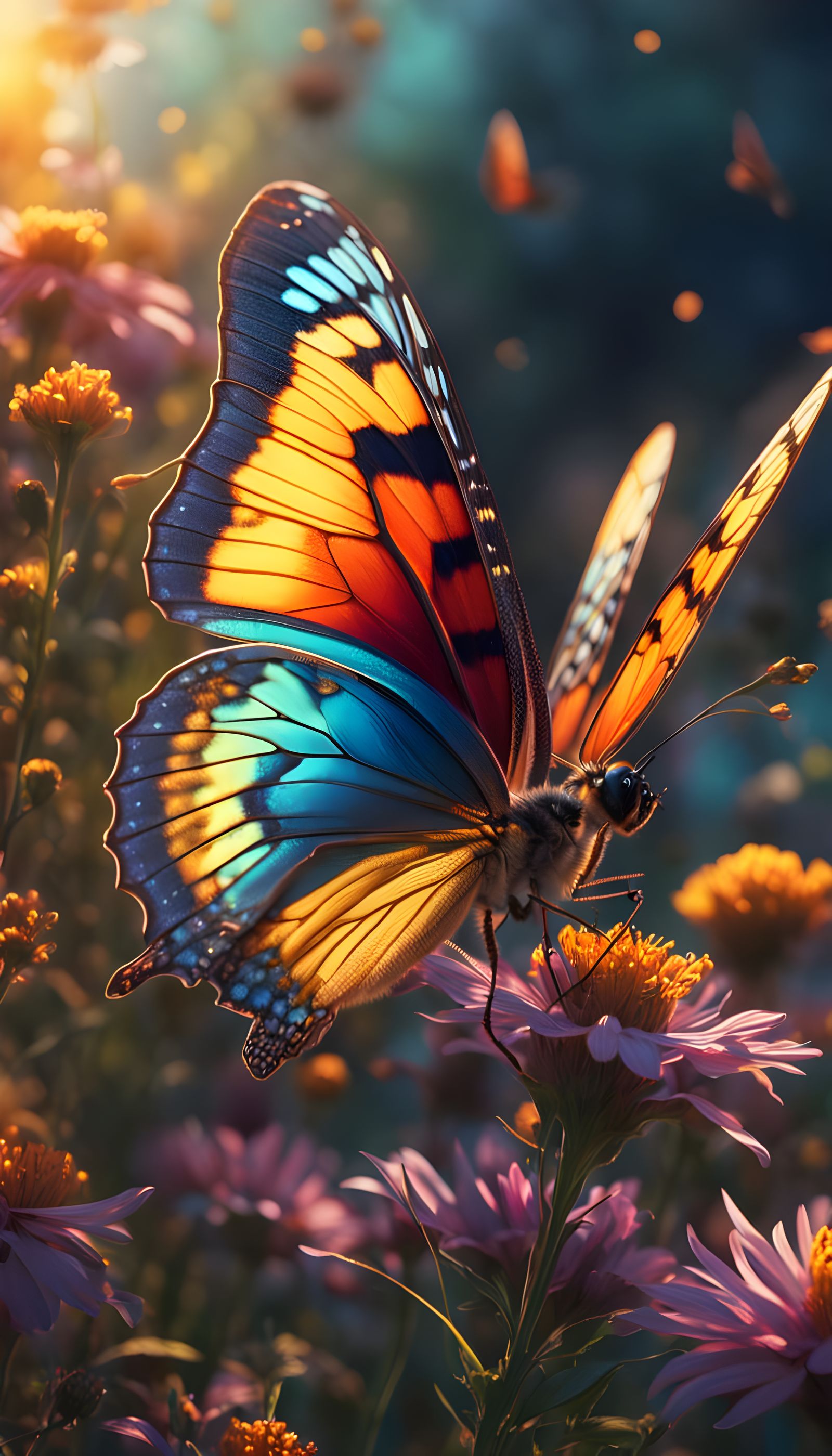Butterfly Pollinating Wildflowers in Macro, Cinematic Style