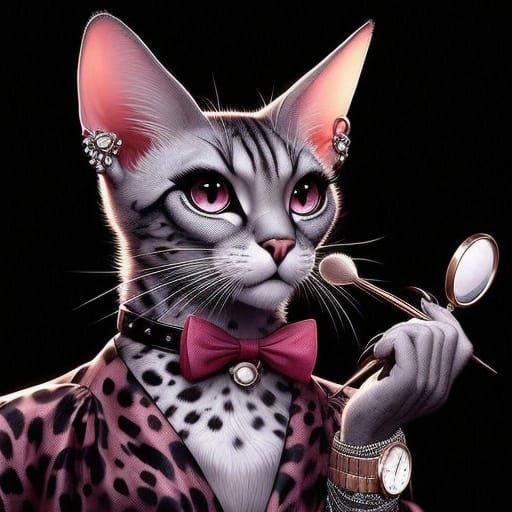 Surreal Feline Goddess in Elegant Digital Art