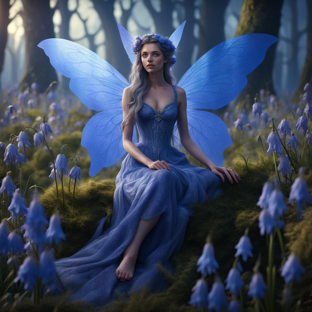 Bluebell Fairy in a Field of Bluebells