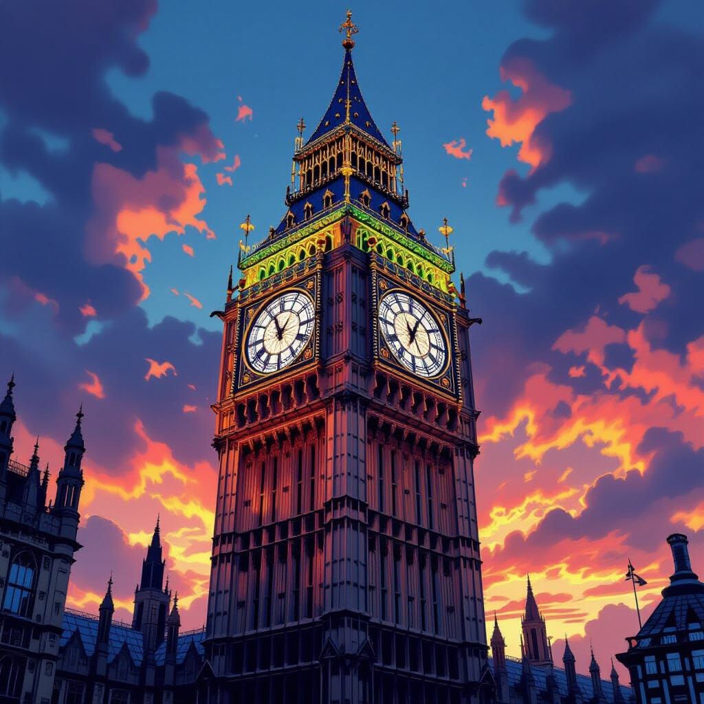 Big Ben Clock Tower Hyperrealistic Splash Art