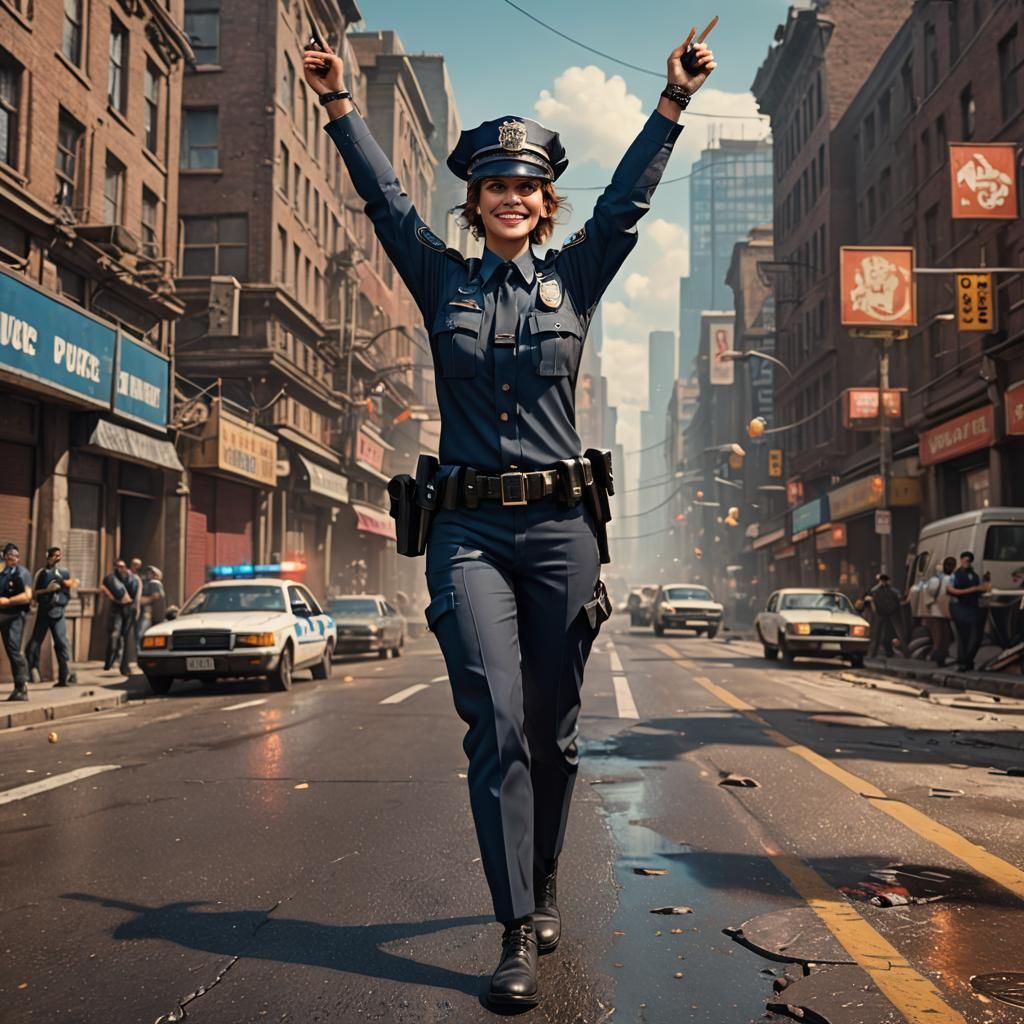 Proud 80s Policewoman in Detailed Matte Painting