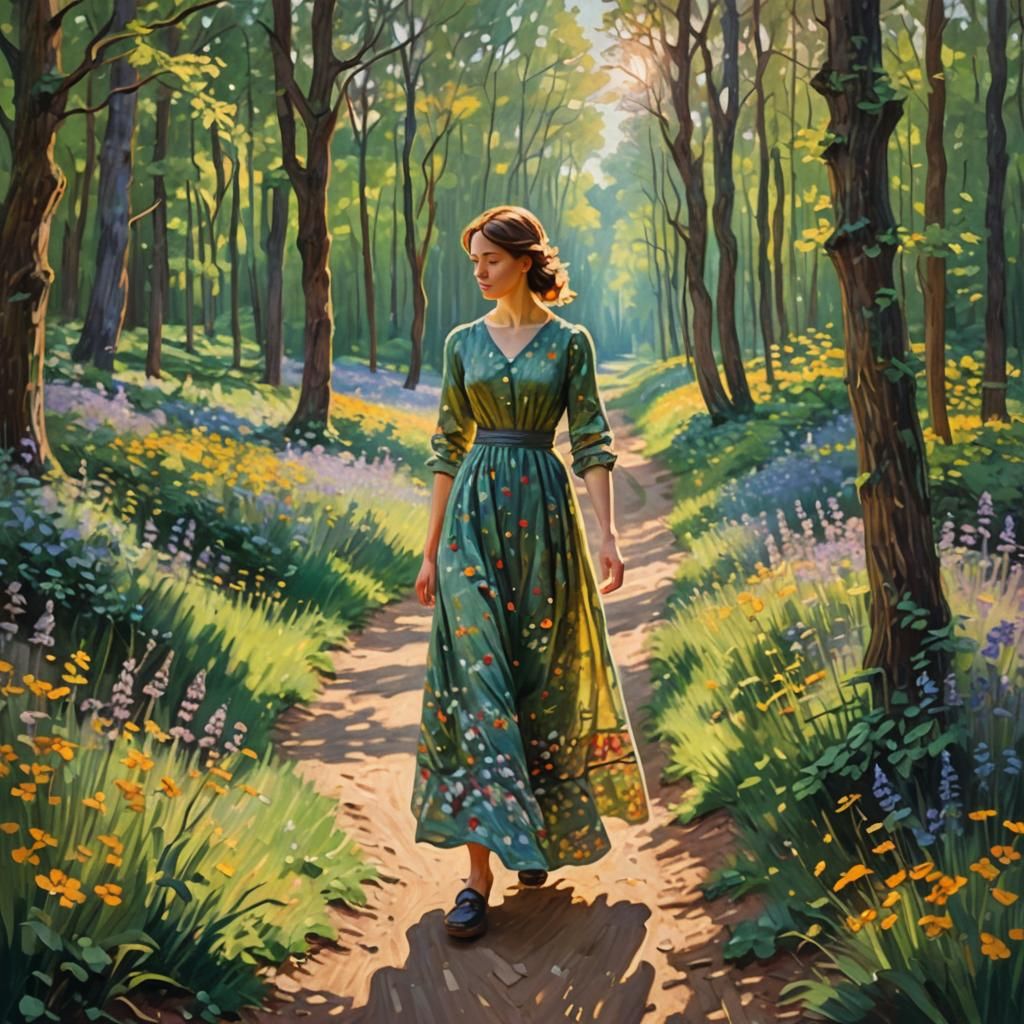 Impressionist Forest Walk in Dreamy Lighting