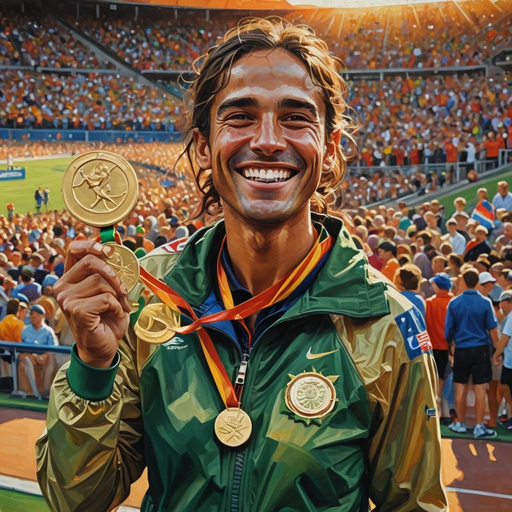 Paralympian's Golden Triumph: An Impressionist Oil Painting