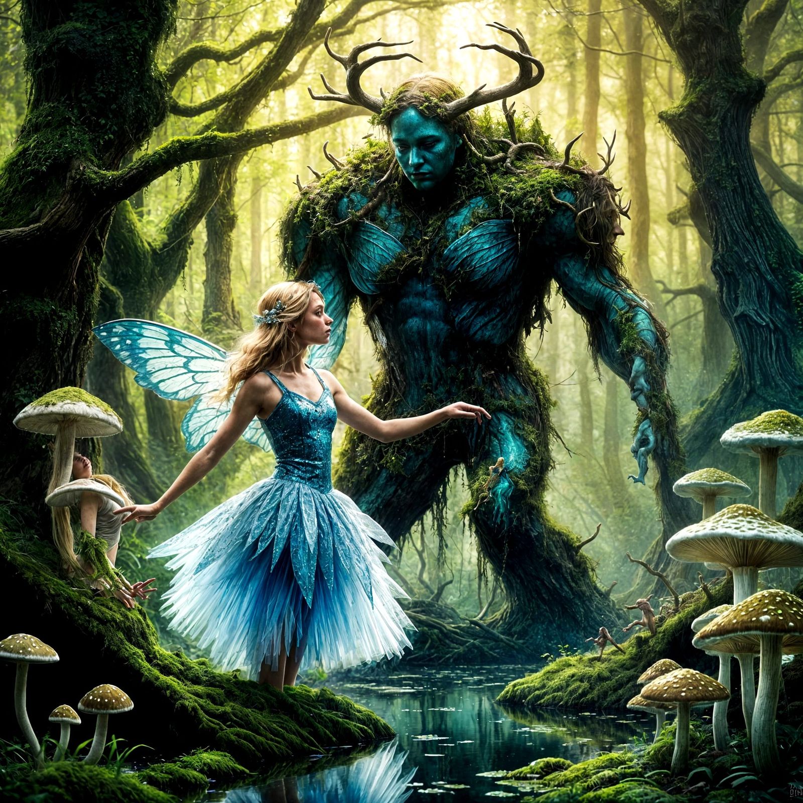 Fairy and Swamp Thing Meet in Magical Forest