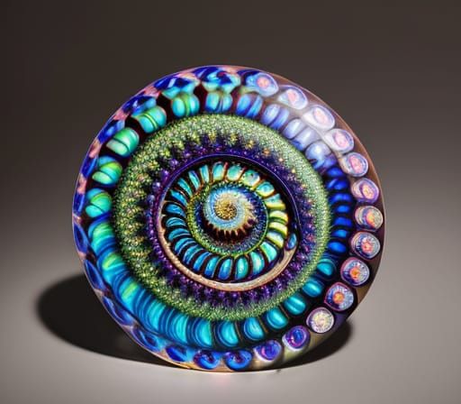 Murano Glass Ammonite Fossil with Jade Accents