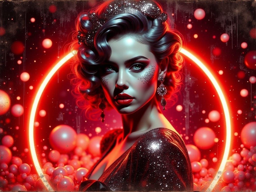 Ethereal Goddess in Xenon Glow, Chrome-Luxury Fashion