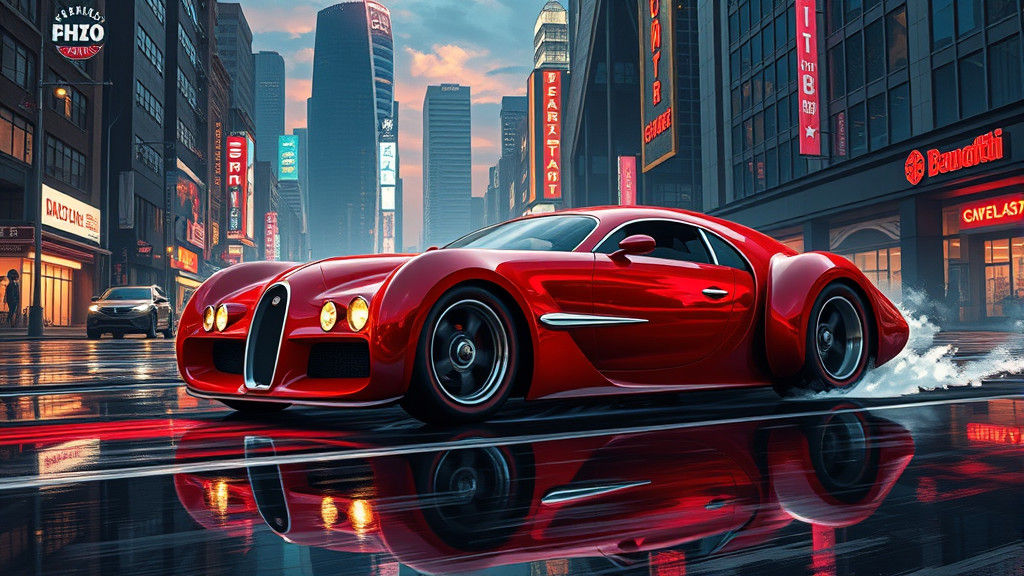 Bugatti-Inspired Hot Rod in Graphic Novel Cityscape