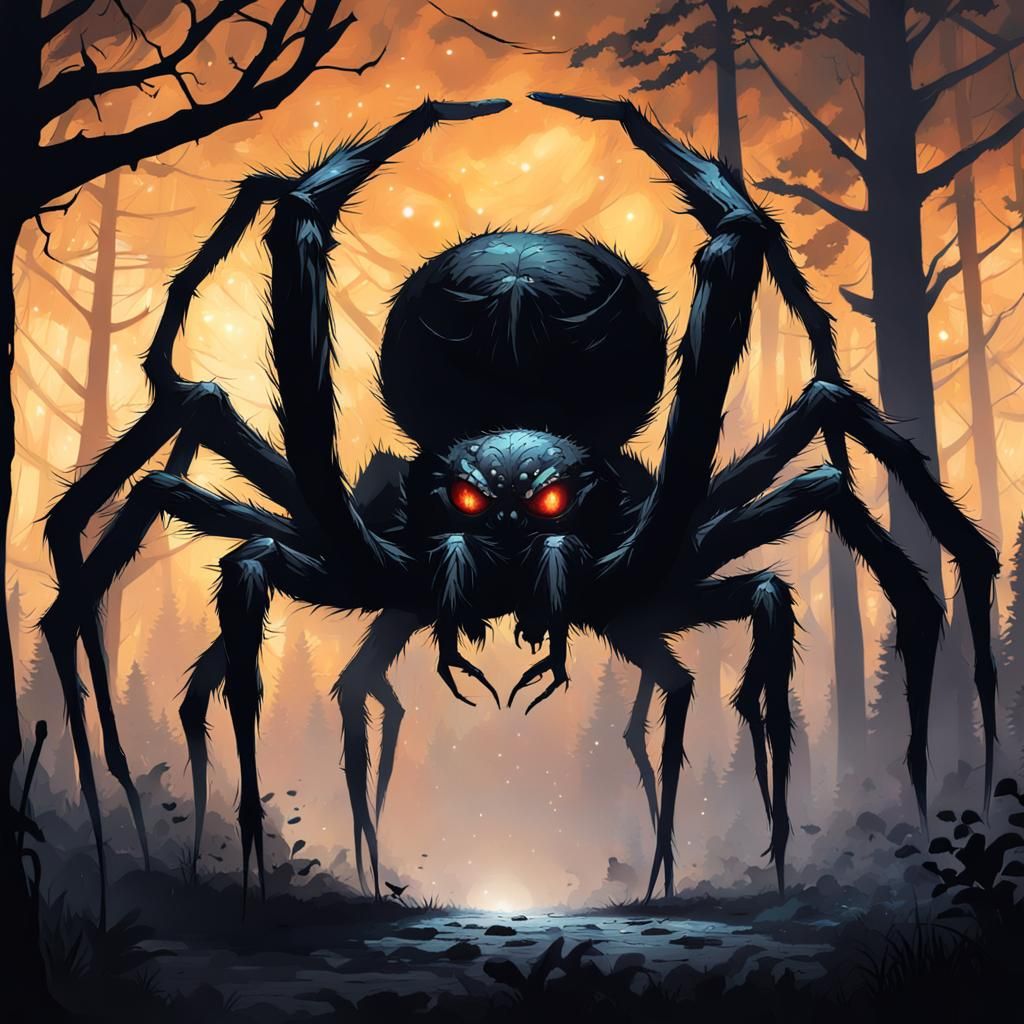 Fantasy Horror: Gigantic Spider in Dark Forest