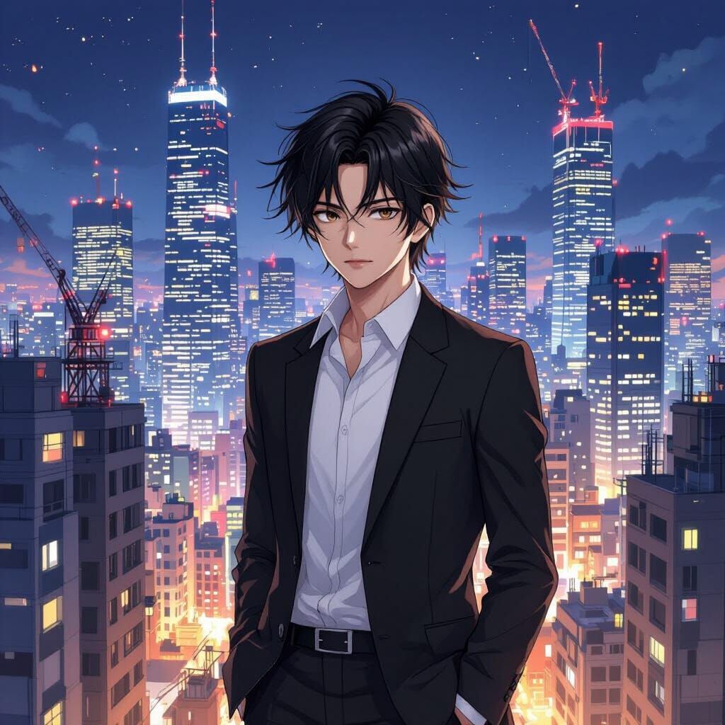 Serene Young Man in Anime Key Visual Style