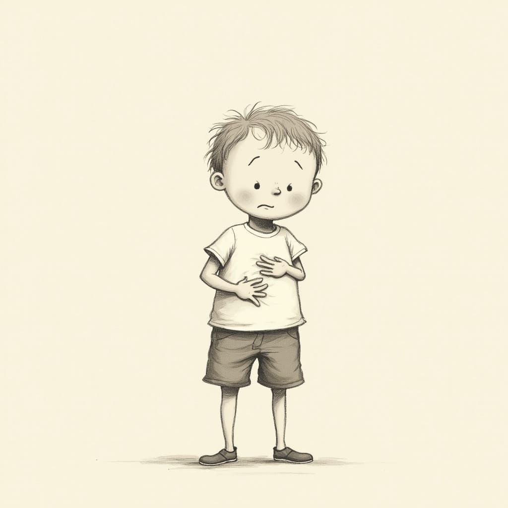 Sorrowful Young Boy in Vintage Pencil Drawing Style