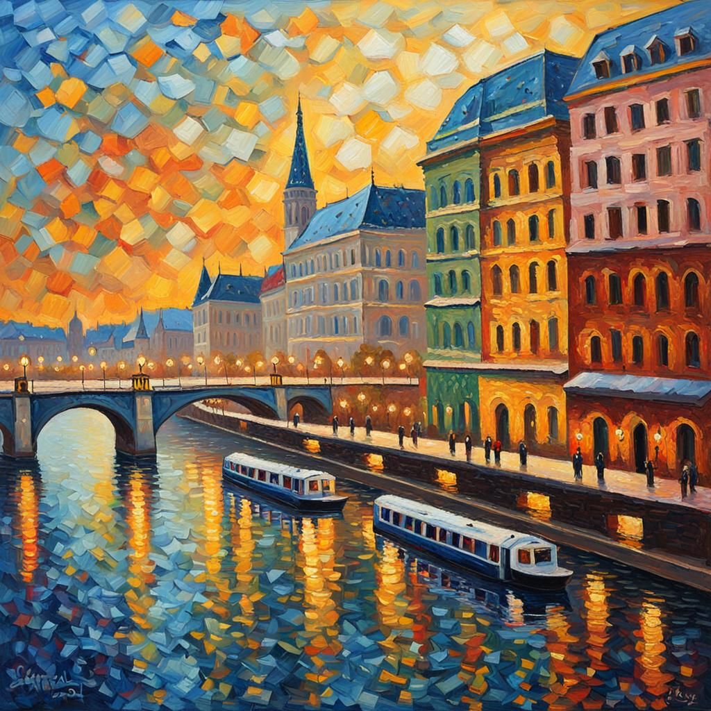 Budapest in Expressionist Neo-Impressionism Style