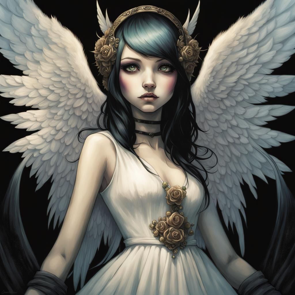 Angelic Goth Punk Girl in Dynamic Lighting