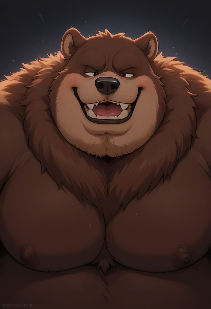 Surreal Cartoon Portrait of a Happy, Exhausted Bear