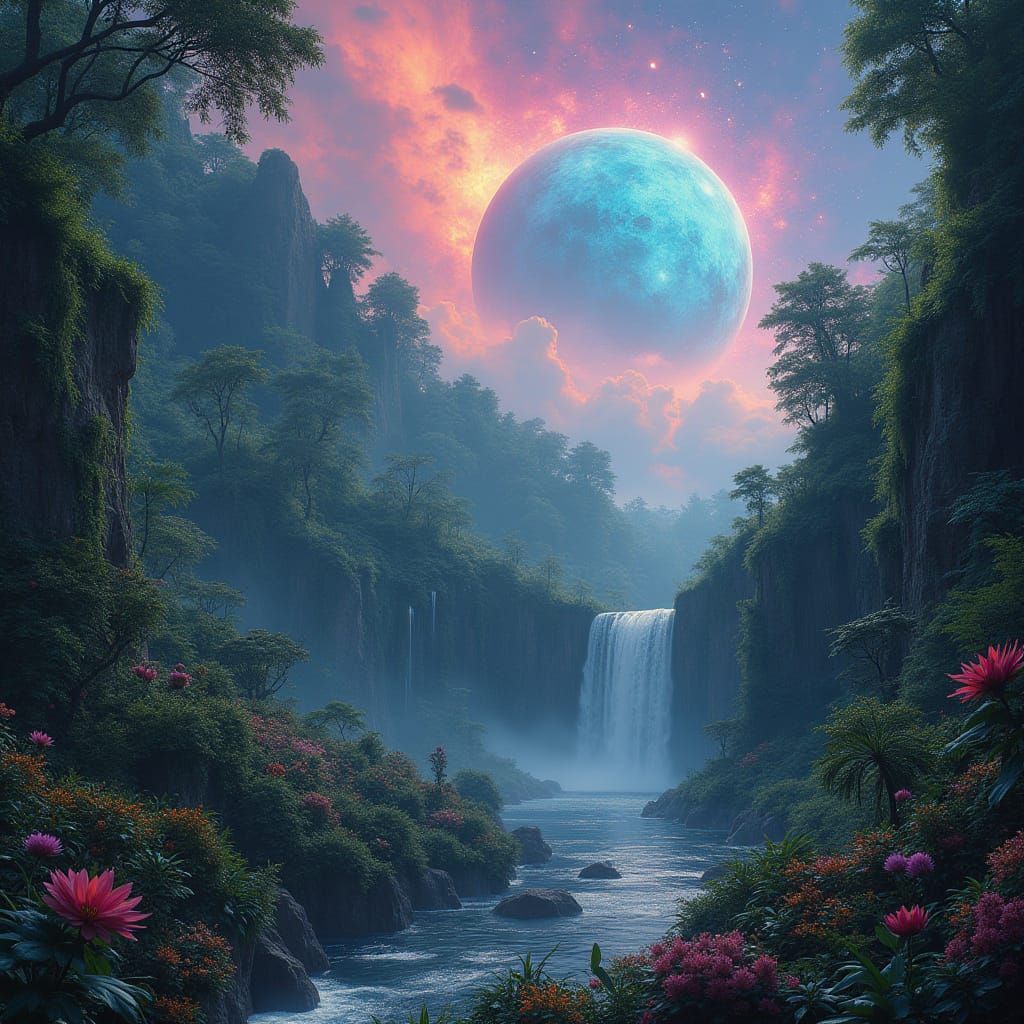 Lush Jungle Planet with Ancient Ruins