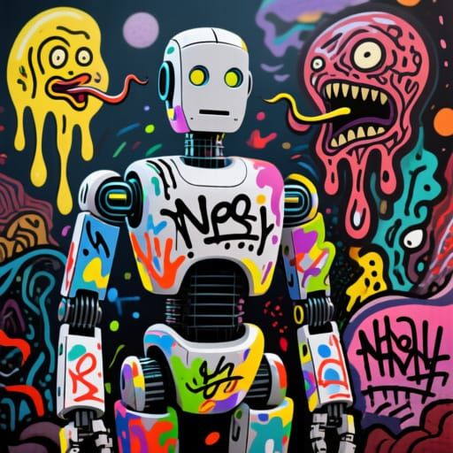 Neo-Expressionist Robot in Surreal, Grotesque Style