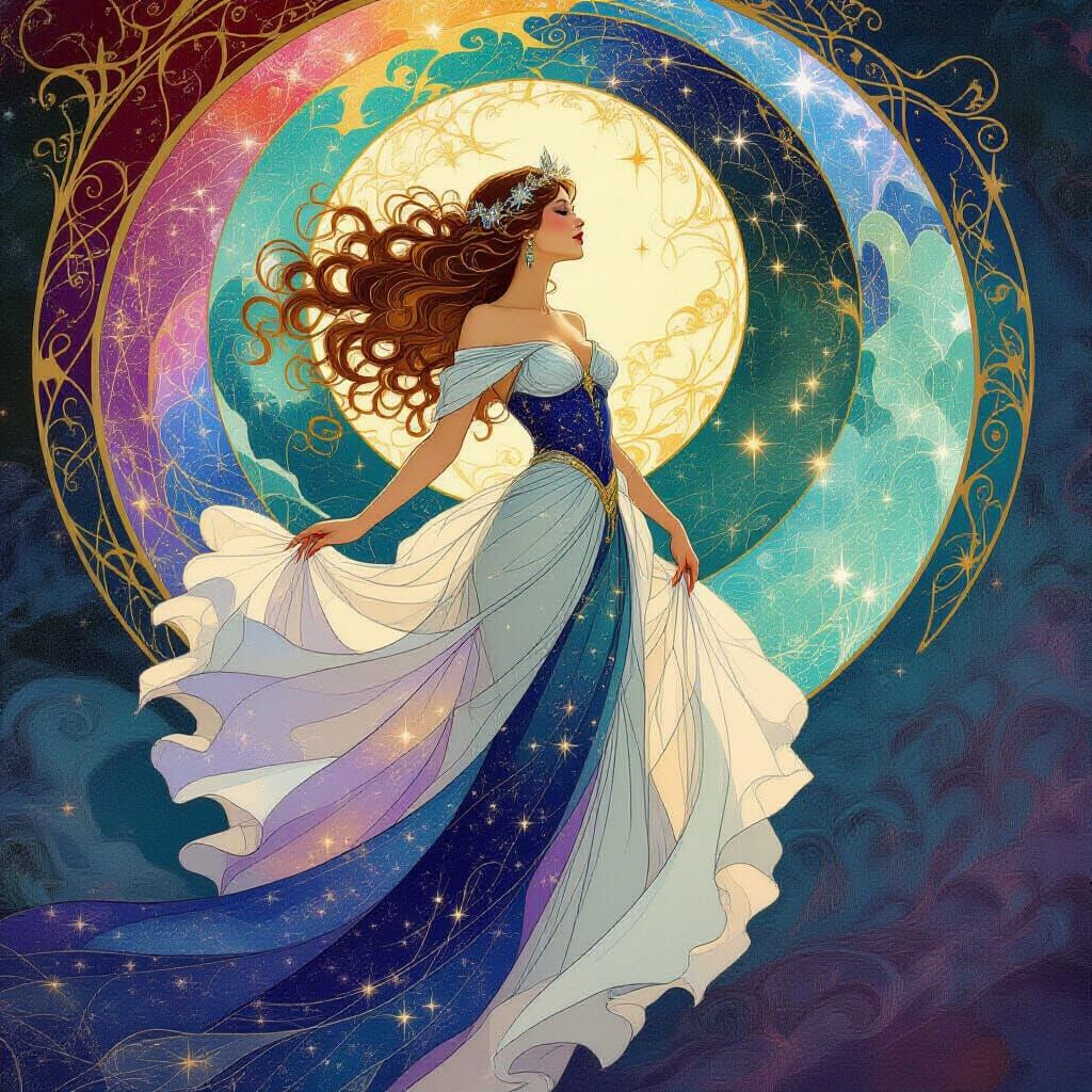 Celestial Sorceress in Art Nouveau Galaxy