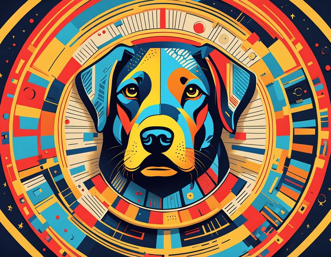 Pop Art Zodiac Dog in Geometric Bauhaus Style
