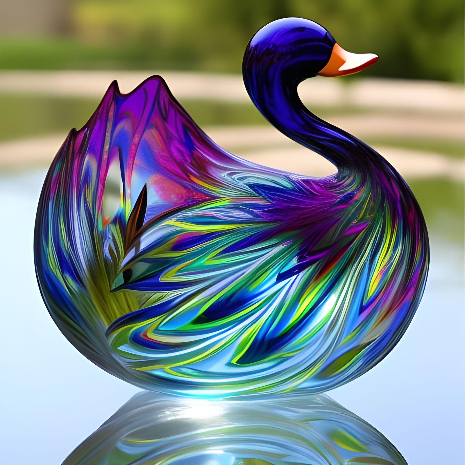 Blown Glass Duck Art Deco Masterpiece