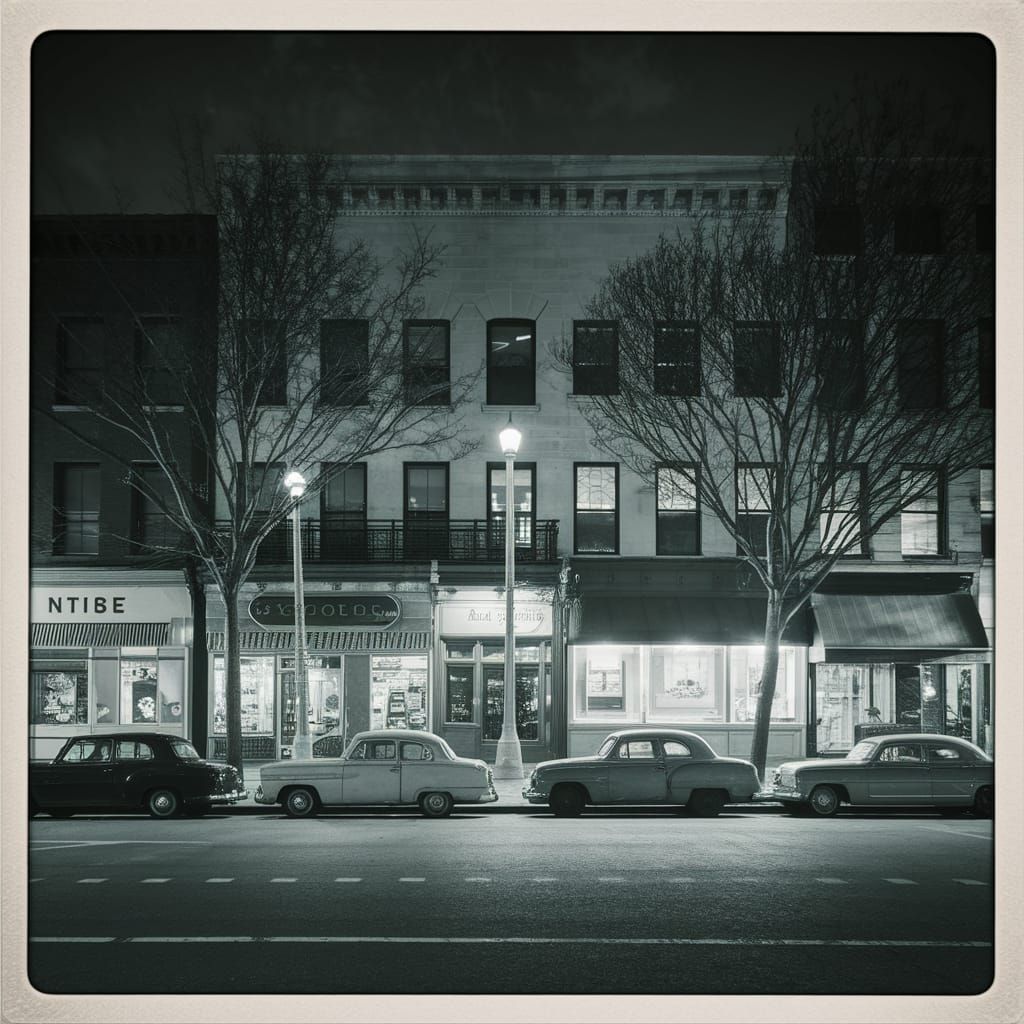 Classic Nighttime Scene of 1950s New York City