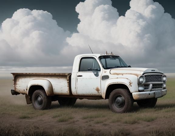 Vintage Truck in Rustic Countryside Landscape