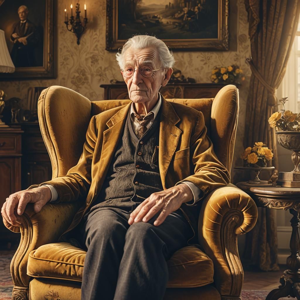 Nostalgic Portrait of Elderly Person in Armchair