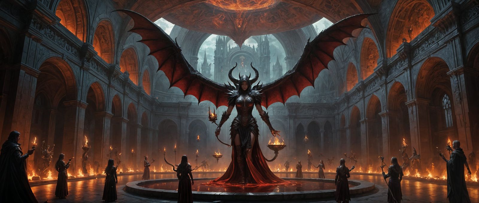 Dark Fantasy Goddess in a Celestial Chamber