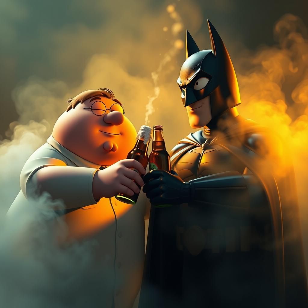 Peter Griffin and Batman Share a Beer in 3D