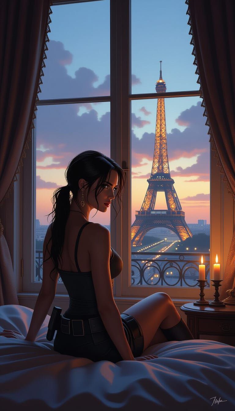 Lara Croft in Parisian Boudoir at Twilight