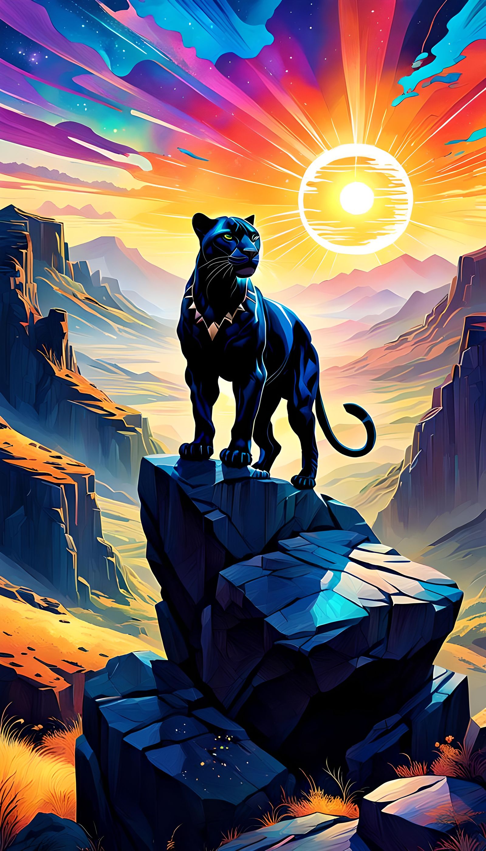 Black Panther Sunrise: Holographic Astral Cosmic Illustratio...