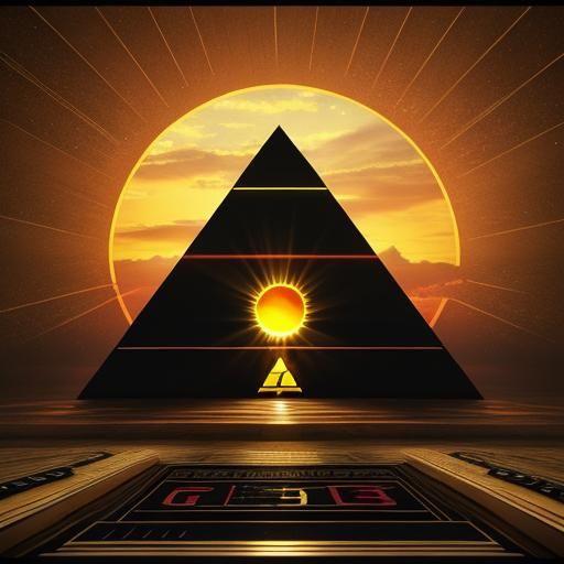 High-Tech Pyramid with Sun and "GG33" Inscription