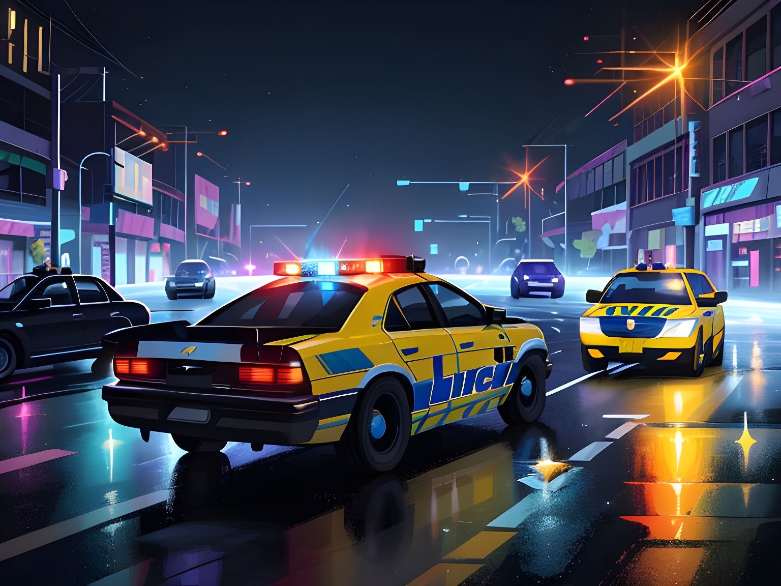 Police Car Crime Scene: Digital Art
