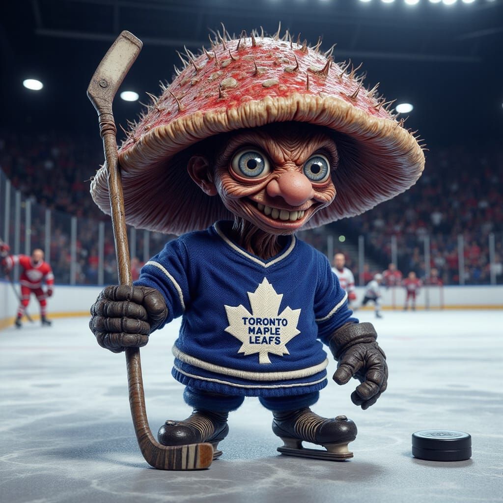 Mushroom Hockey Player in Leafs Jersey