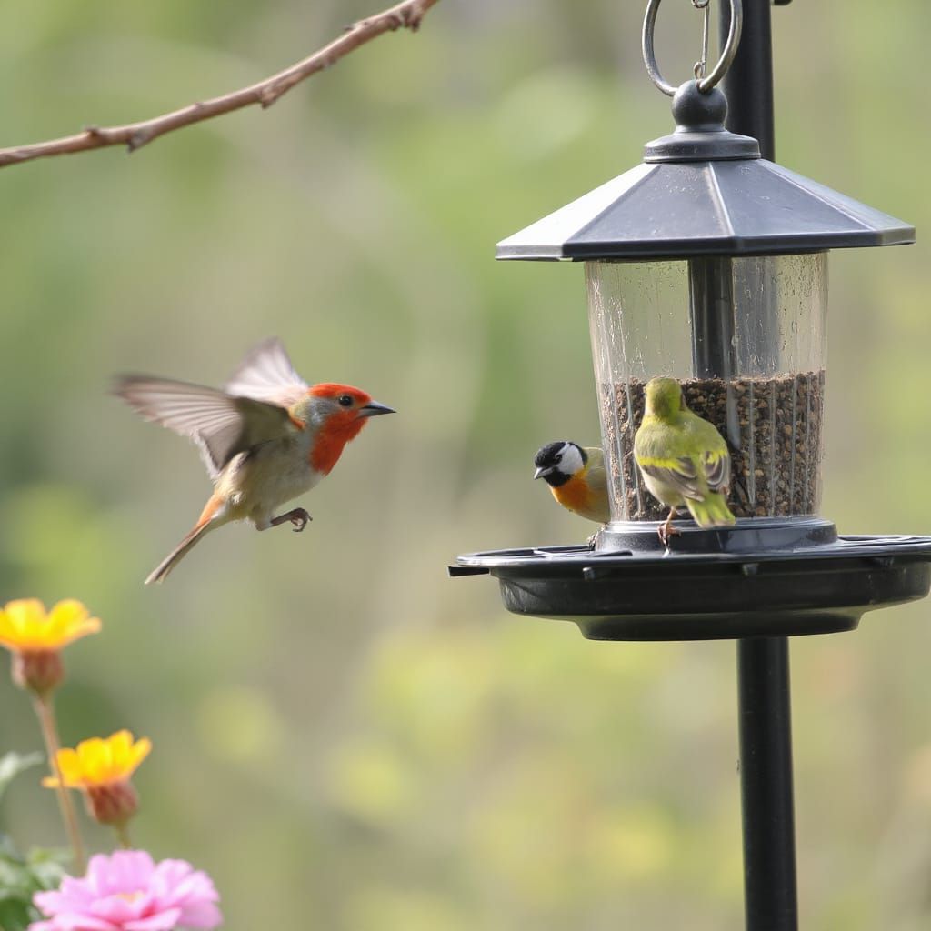 Birds Visiting a Bird Feeder Digital Painting