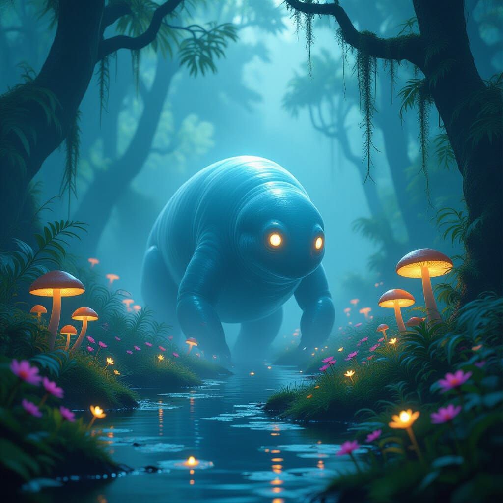 Mysterious Creature in Magical Jungle Fog