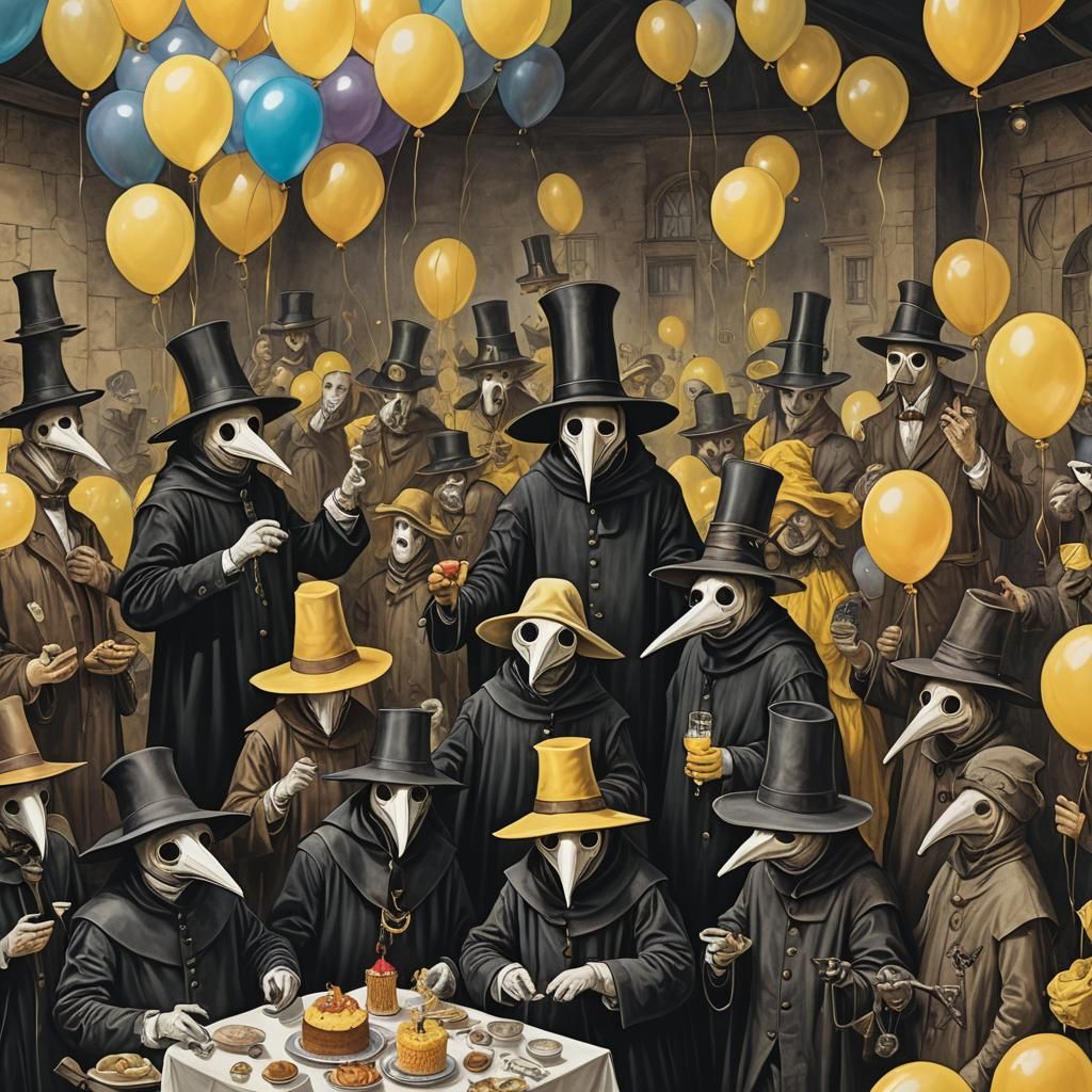 Surreal Plague Doctors Birthday Party in Liminal Space
