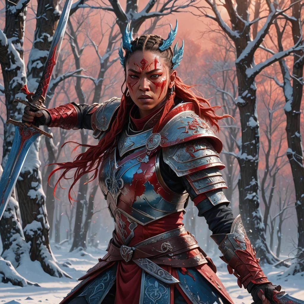 Furious Red Warrior Priest Battles in Snowy Landscape