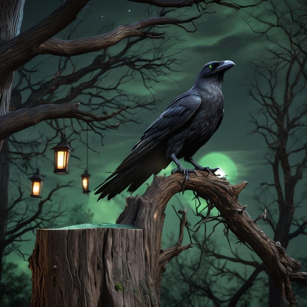 Glowing-Eyed Crow in Dark Fantasy 3D Art