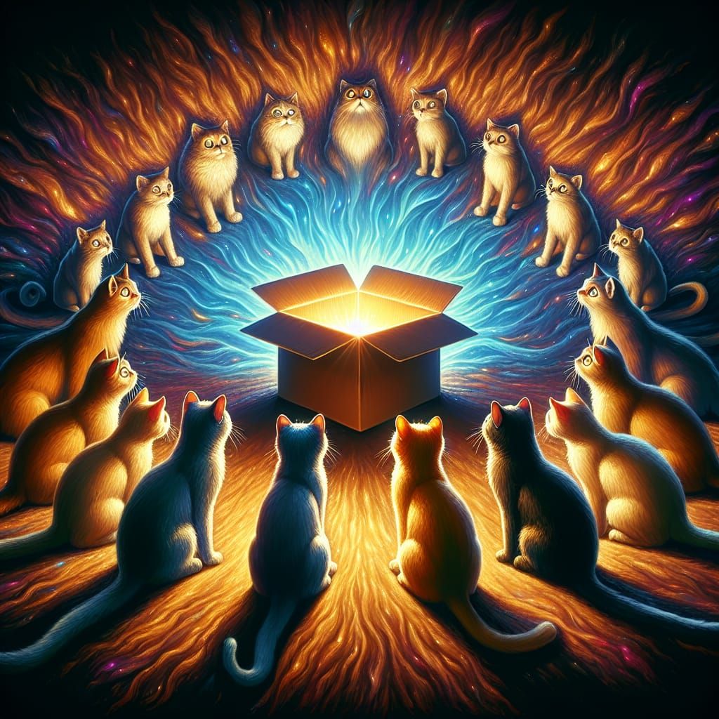 Cats Enthralled by Angelic Box Glow