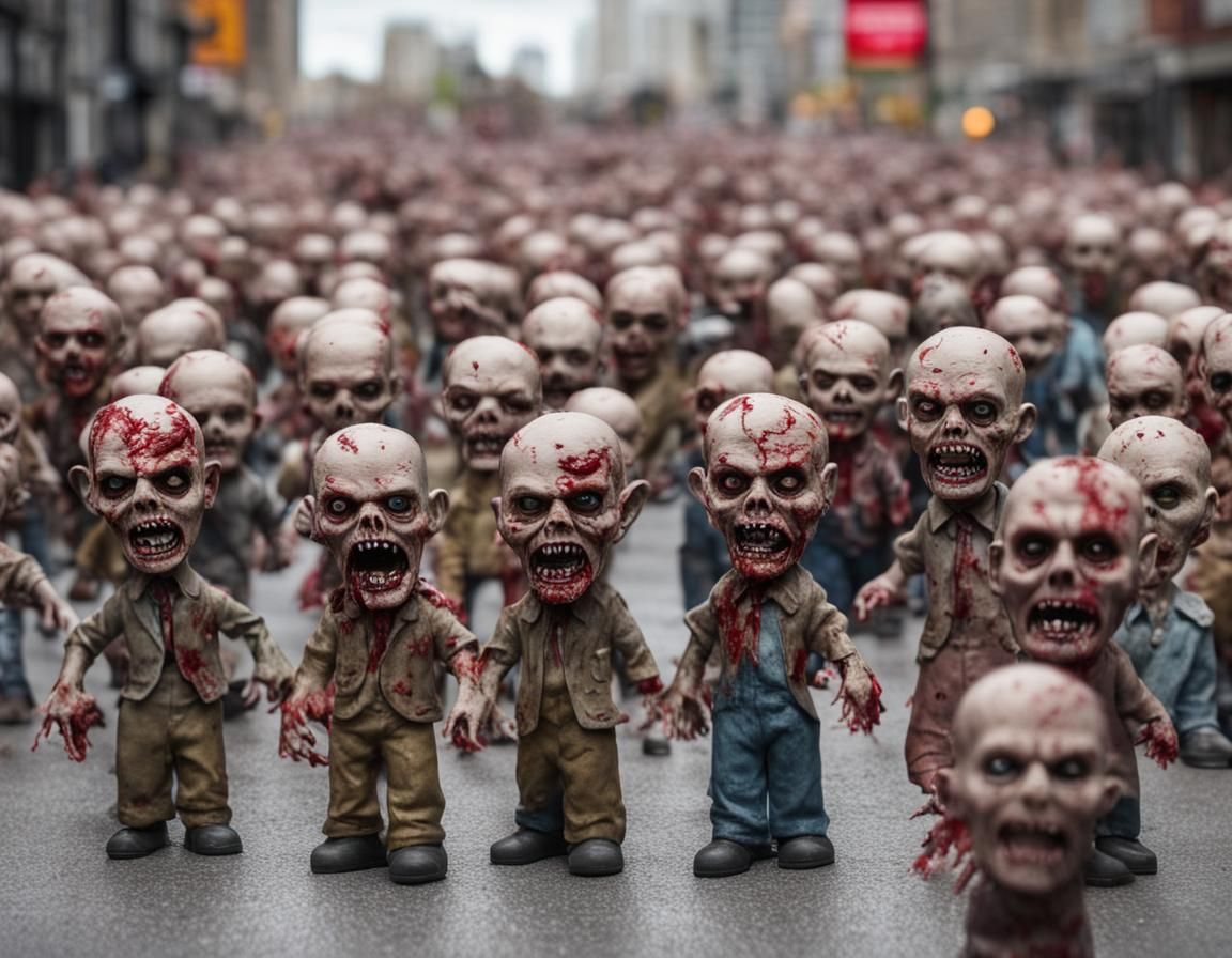 Zombie Bobblehead Horde Marches Down City Streets