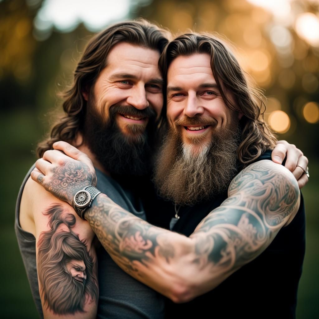 Tattoo Design of Two Bearded Men Hugging