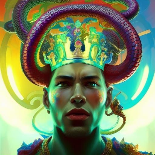 Rainbow Snake King Portrait in Hyperdetailed Style
